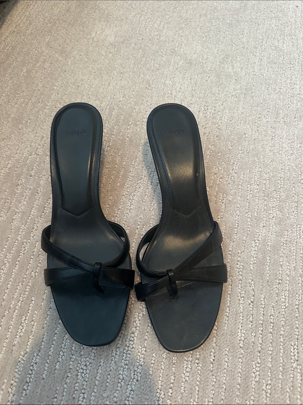 Mango Black Knot Strap Slide Heels